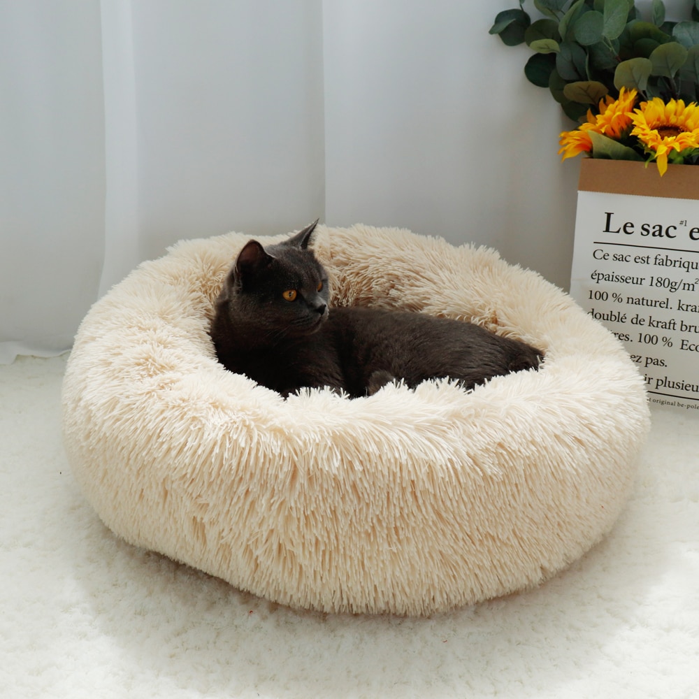 Warm Fleece Dog Bed Round Pet Cushion For Small Medium Large Dogs Cat Long Plush Winter Dog Kennel Puppy Mat Bed Lounger Sofa