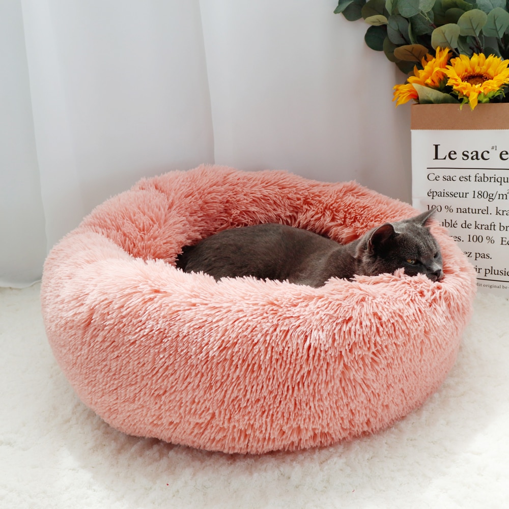 Warm Fleece Dog Bed Round Pet Cushion For Small Medium Large Dogs Cat Long Plush Winter Dog Kennel Puppy Mat Bed Lounger Sofa